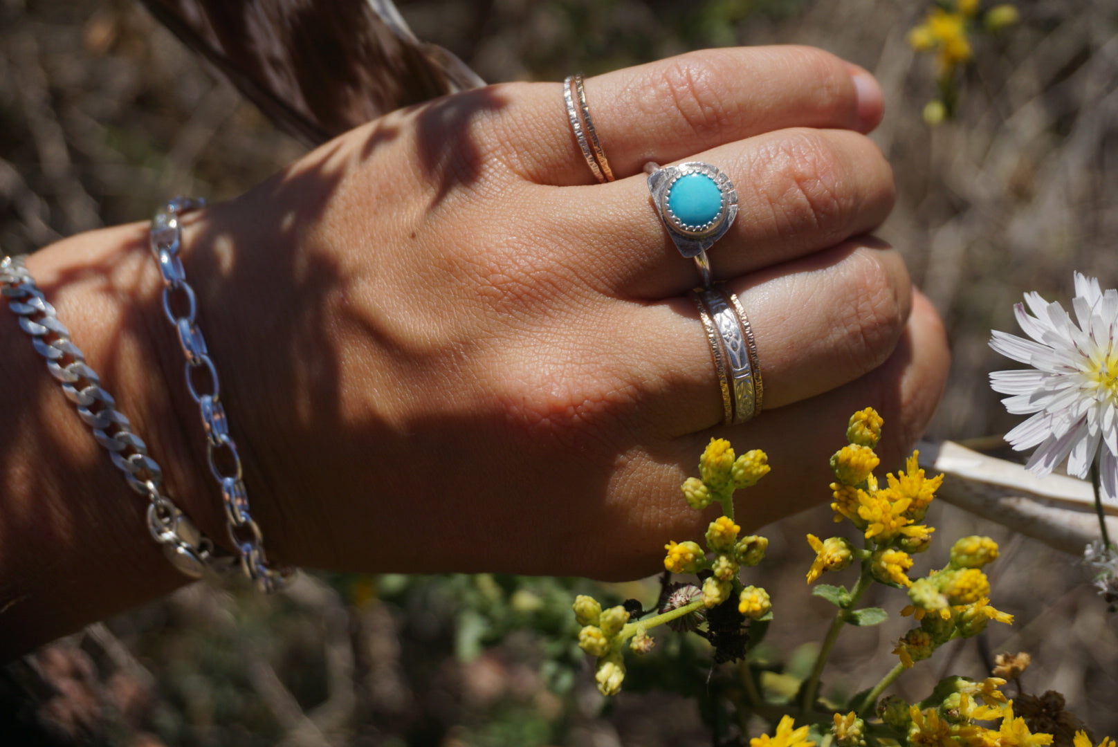 ‘Mini Feather Cut Ring #4 SIZE 7 // Sterling + Kingman Turquoise
