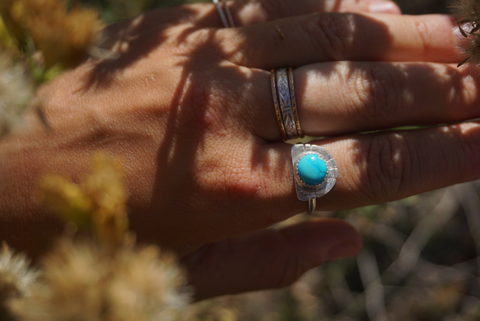 ‘Mini Feather Cut Ring #6 SIZE 7.5 // Sterling + Kingman Turquoise