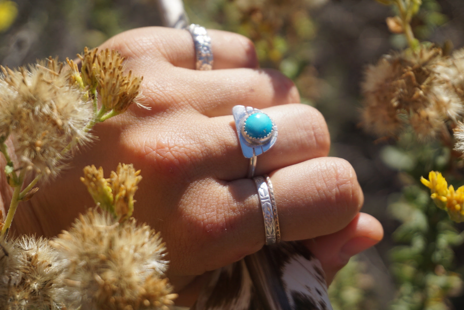 ‘Mini Feather Cut Ring #1 SIZE 7.5 // Sterling + Kingman Turquoise