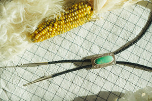 Of-the-World Western Bolo // Aqua Pilot Mountain Turquoise, Genuine Leather + Sterling Silver