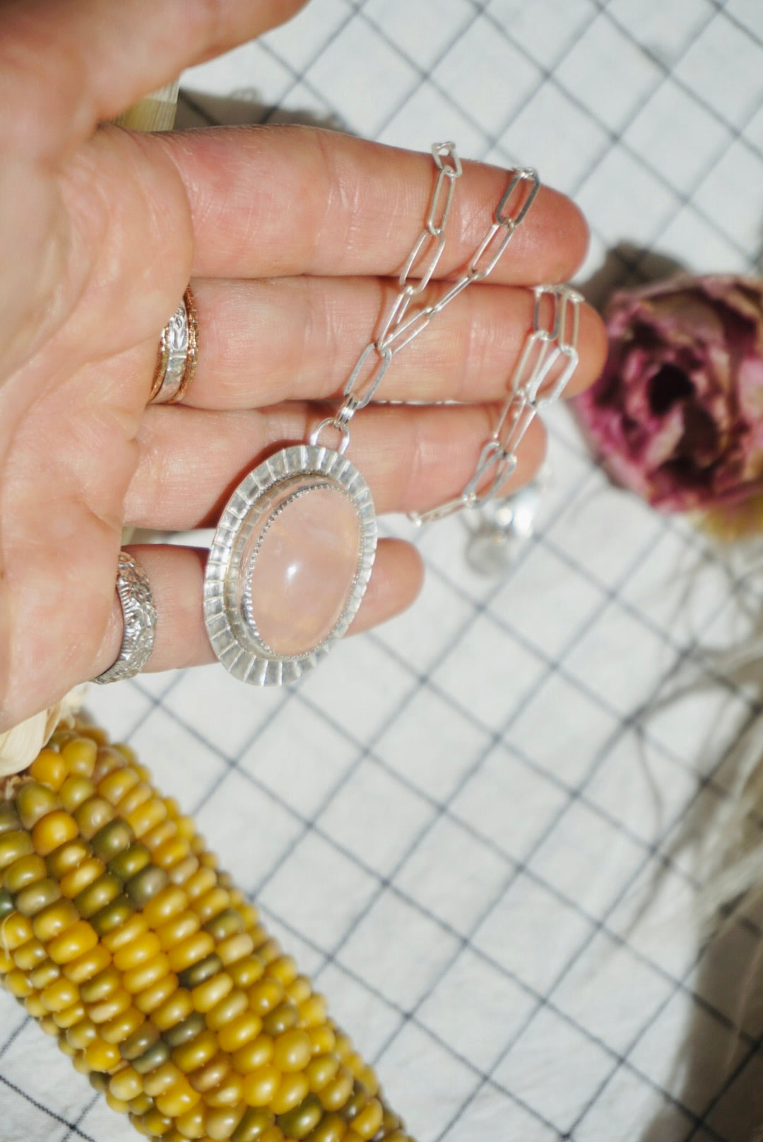 Band of Venus Necklace // Rose Quartz + Paperclip Chain