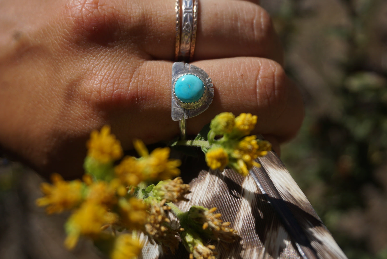 ‘Mini Feather Cut Ring #5 SIZE 11 // Sterling + Kingman Turquoise