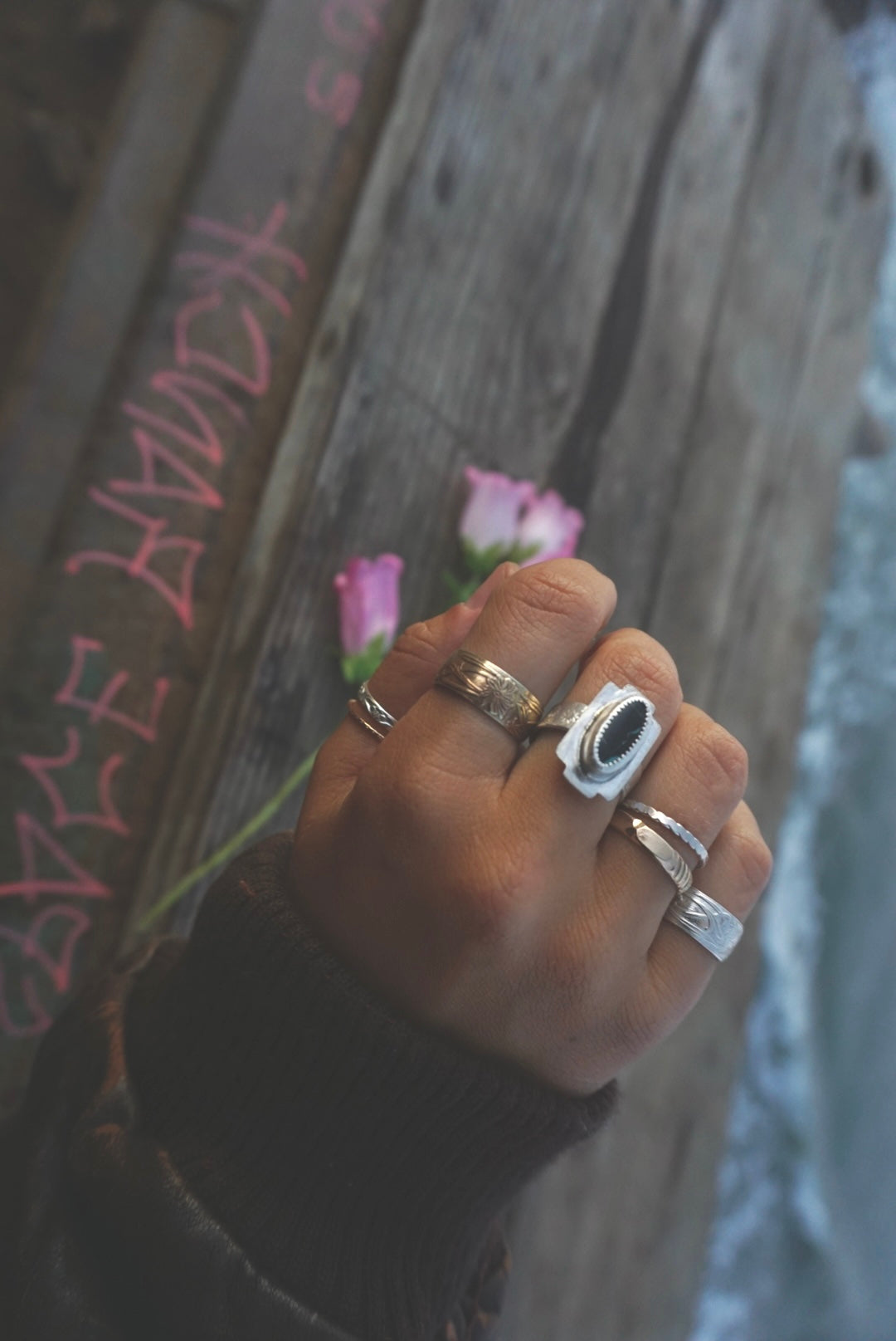 ‘Stacker Band #5 —  Palma Flower Sterling Silver Band