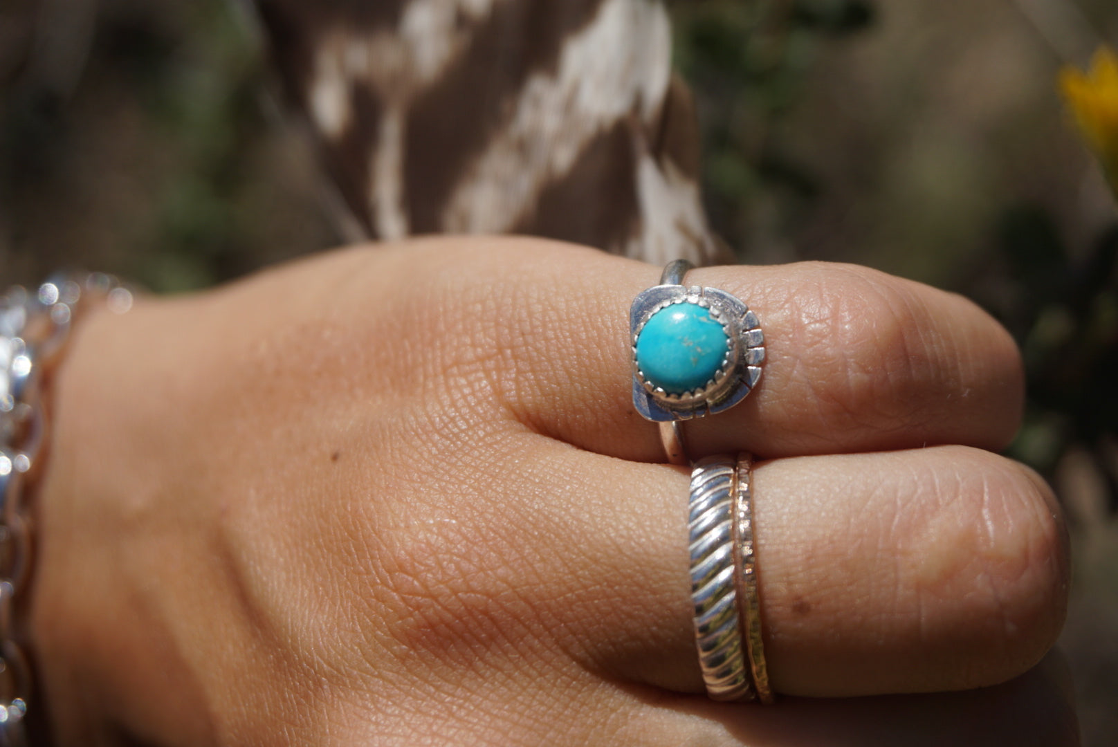 ‘Mini Feather Cut Ring #3 SIZE 5 // Sterling + Kingman Turquoise