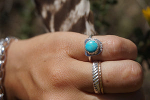 ‘Mini Feather Cut Ring #3 SIZE 5 // Sterling + Kingman Turquoise
