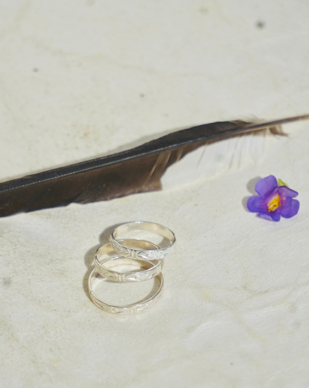 ‘Stacker Band #1 — Cabin Floral Sterling Silver Band